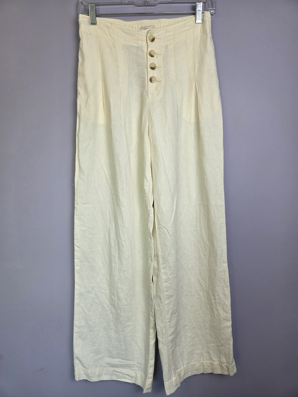 Sincerely Jules Wide Leg Button-Front Linen Blend Pants Ecru Small Beach Summer